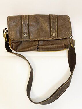 Vintage Esprit Shoulder Bag Brown Faux Leather Y2K Messenger Purse Retro